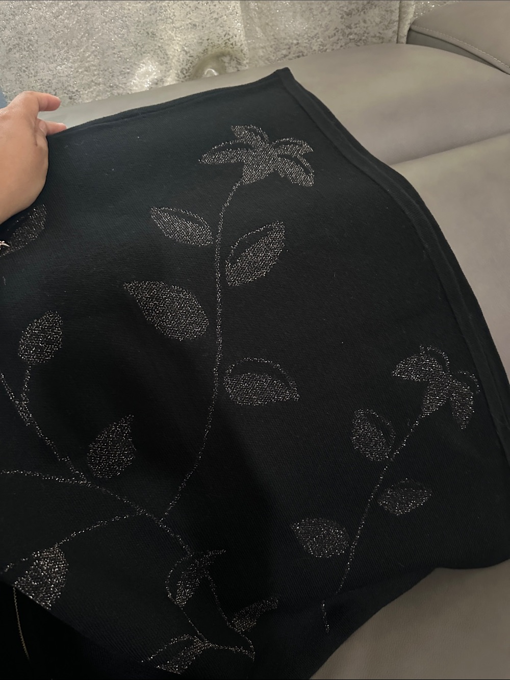 Anne Klein Black Zip-Front Sweater with Metallic Leaf Detail - Picture 5 of 5
